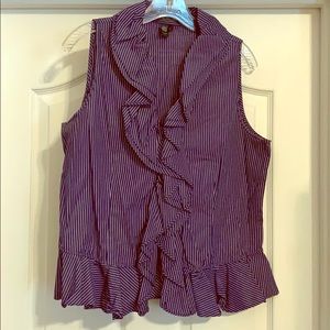 Ralph Lauren Navy Pinstripe Ruffle Tank Top